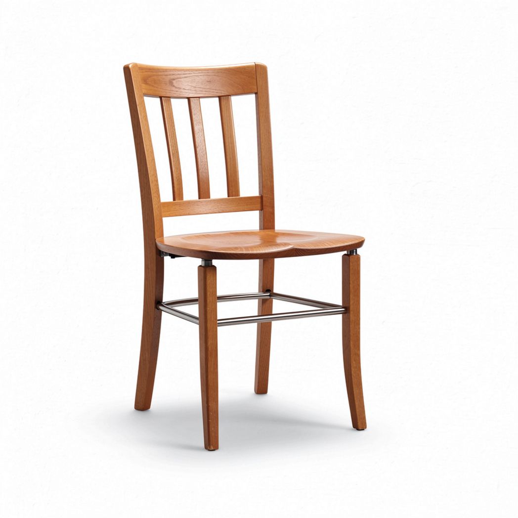 Solid wood dining chair with metal support in natural finish 45 x 45 x 90cm