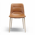 Leather dining chair with steel legs in tan color 45 x 45 x 85cm