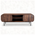 Walnut wood TV stand with four storage compartments 150 x 40 x 45cm