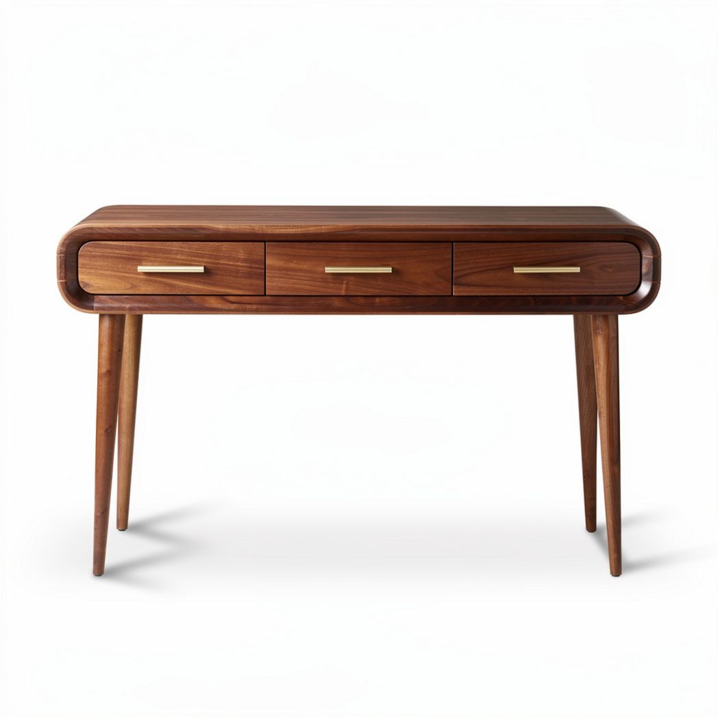 Wooden console table with three drawers in walnut finish 120 x 40 x 75cm