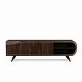Wooden media console table with open shelves and closed storage 160 x 40 x 50cm