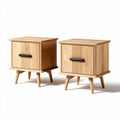 Wooden nightstand set with minimalist design and black metal handles 40 x 40 x 50cm