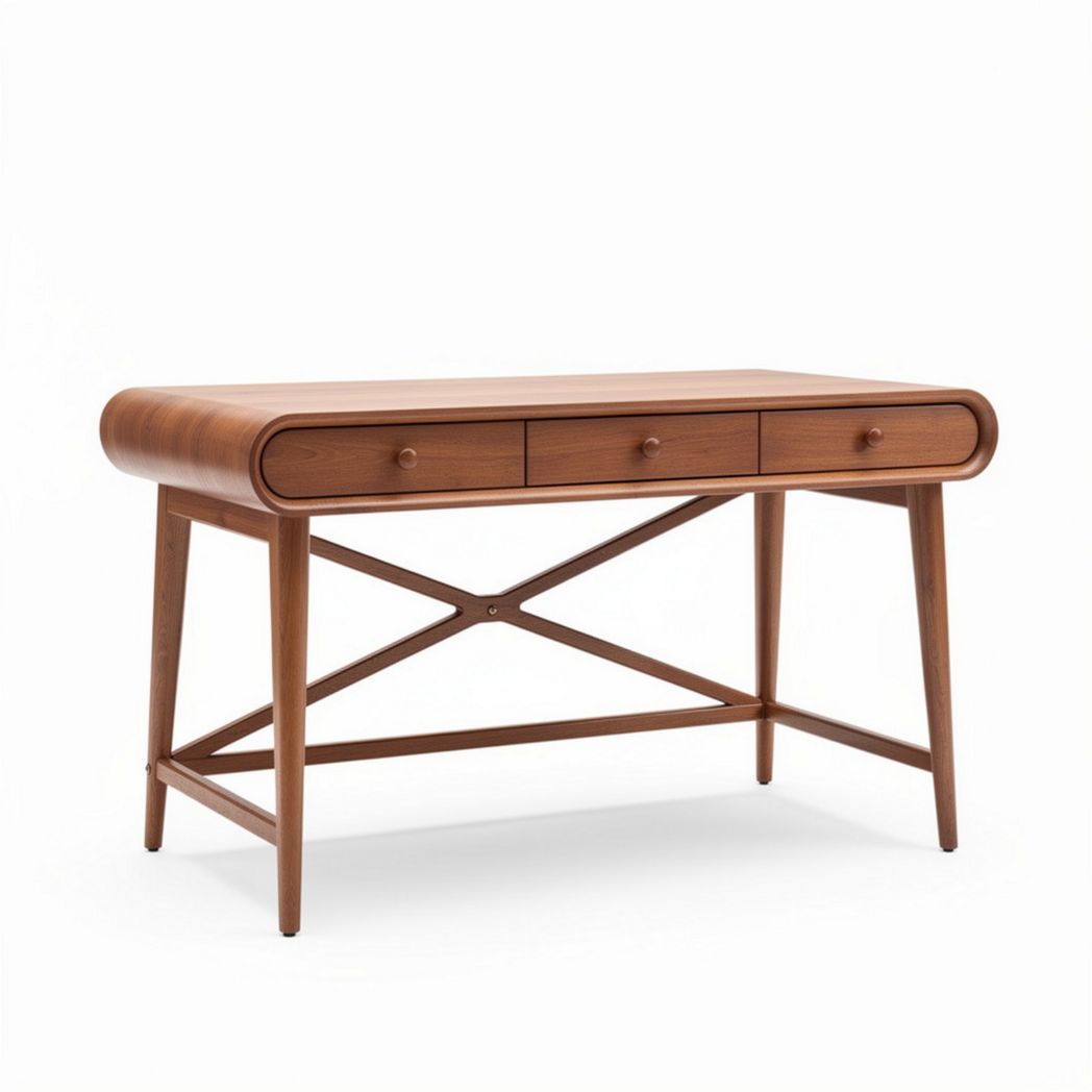 Wooden writing desk with three drawers and mid-century modern design 120 x 60 x 75cm