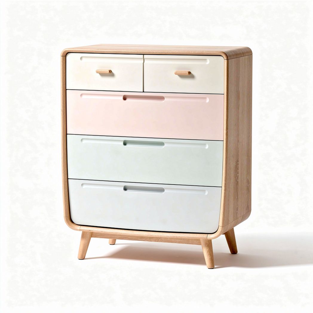 Bamboo dresser with pastel drawers for nursery storage 80 x 60 x 100cm