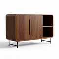 Wooden storage cabinet with sliding doors and open shelving 150 x 40 x 75cm