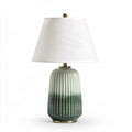 Glass table lamp with gradient green base and white shade 30 x 30 x 60cm