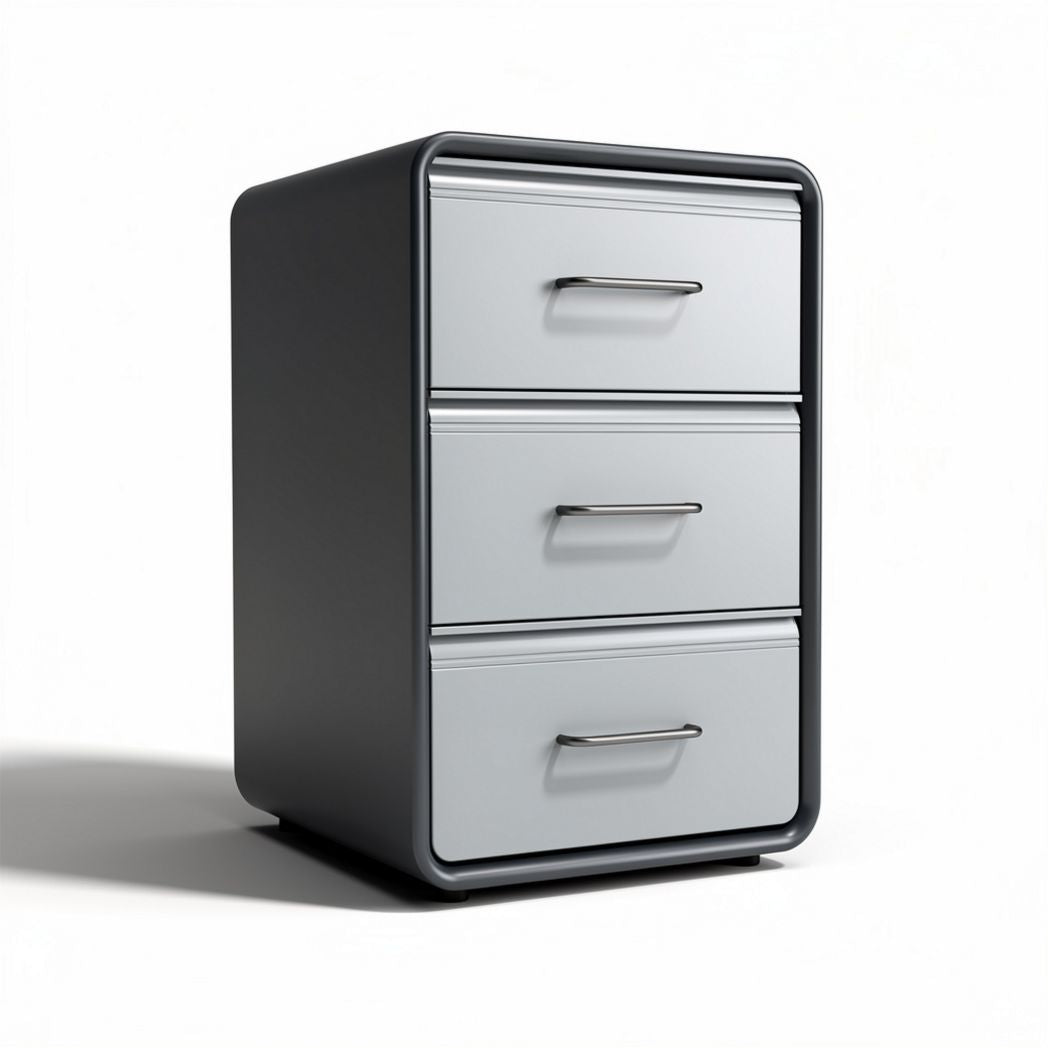 Three-drawer storage cabinet with metal frame and sleek gray finish 40 x 30 x 60cm