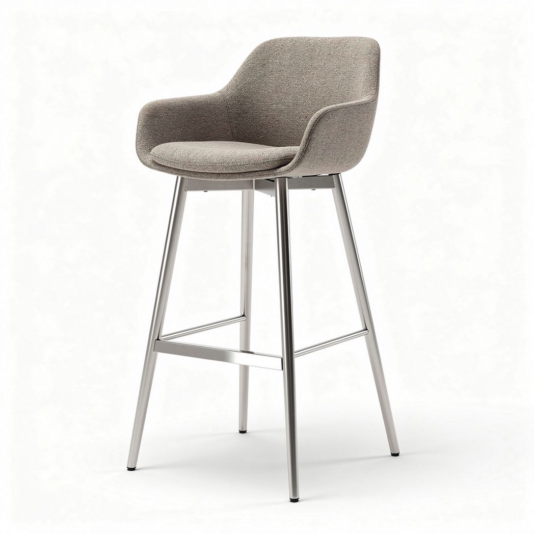 Fabric upholstered bar stool with stainless steel legs in grey 40 x 40 x 100cm