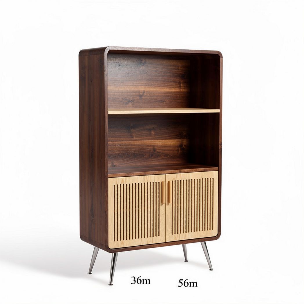 Wooden storage cabinet with slatted doors and two shelves 36 x 56 x 90cm