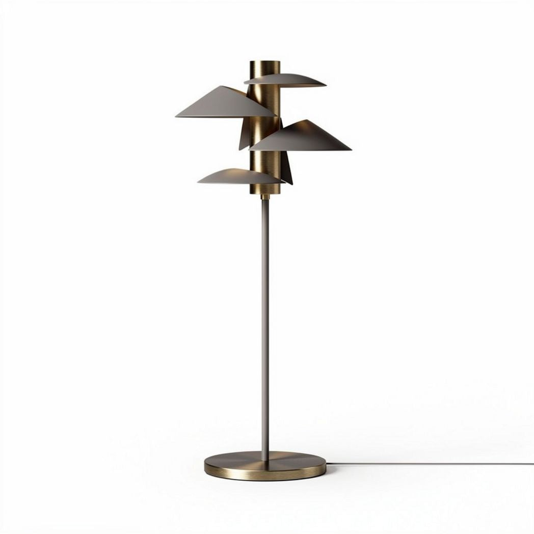 Modern brass floor lamp with geometric shades for living room decor