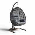 Woven hanging egg chair with metal frame and cushioned seating 90 x 75 x 120cm