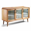 Wooden sideboard cabinet with glass doors and shelves 120 x 40 x 80cm