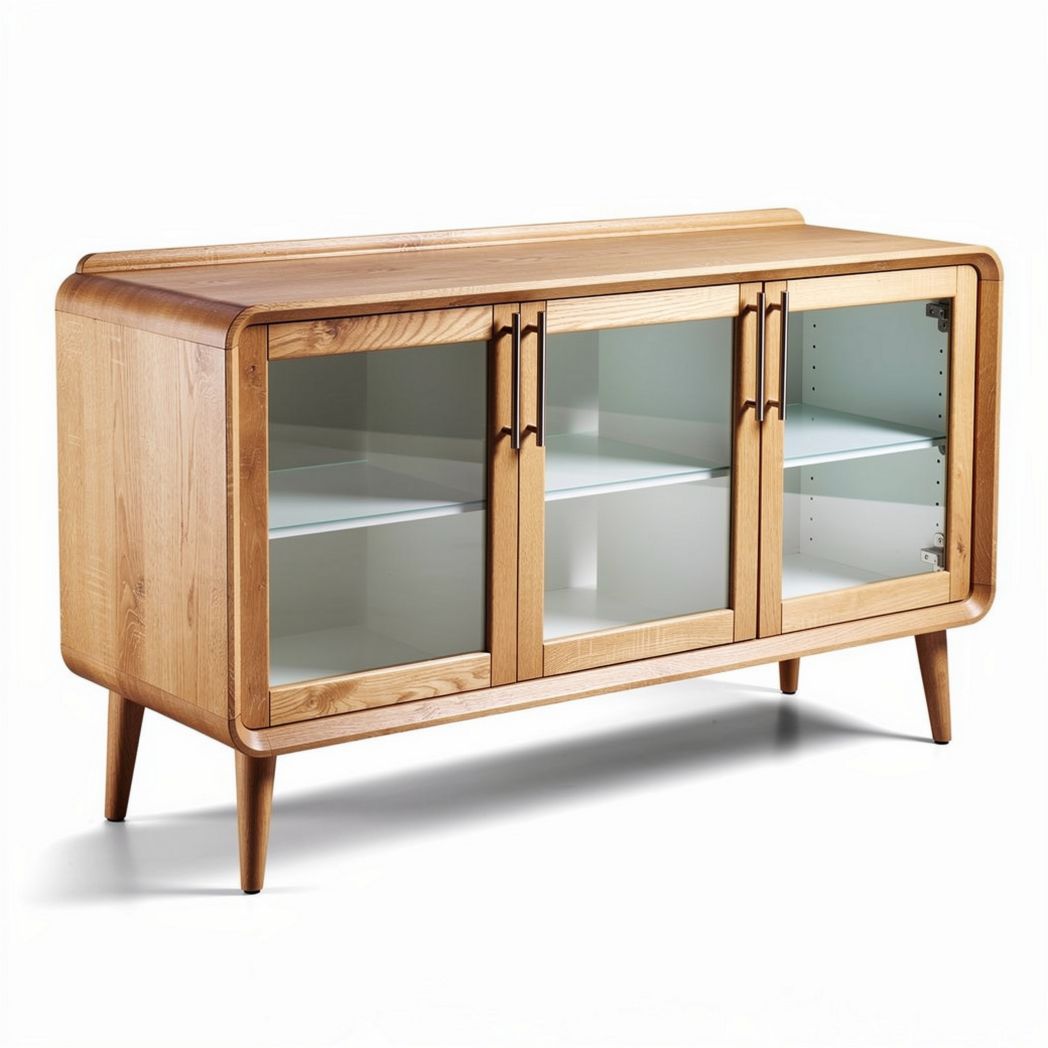 Wooden sideboard cabinet with glass doors and shelves 120 x 40 x 80cm