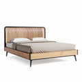 Wood and metal bed frame with slatted headboard 200 x 160 x 100cm beige