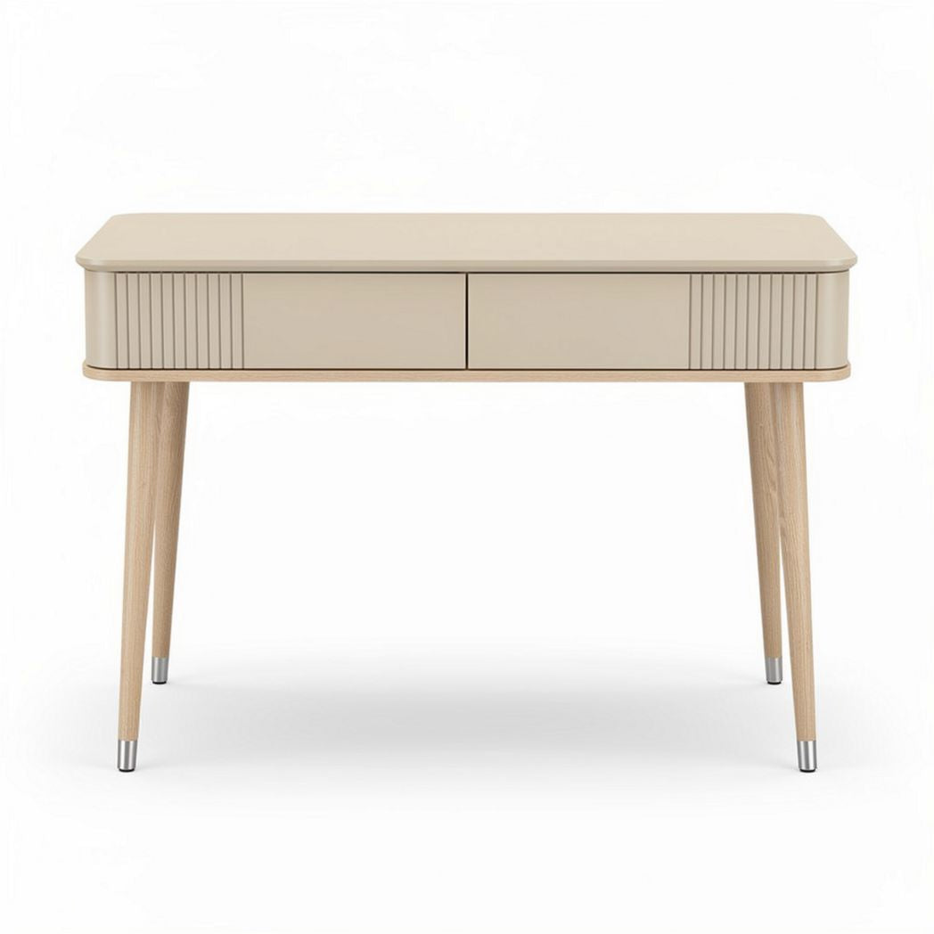 Beige writing desk with two drawers and wooden legs 120 x 60 x 75cm