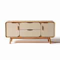 Wooden sideboard with storage cabinets and drawers in beige and natural finish 120 x 40 x 70cm