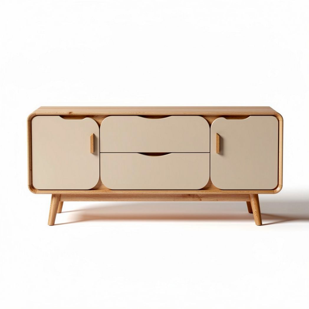 Wooden sideboard with storage cabinets and drawers in beige and natural finish 120 x 40 x 70cm