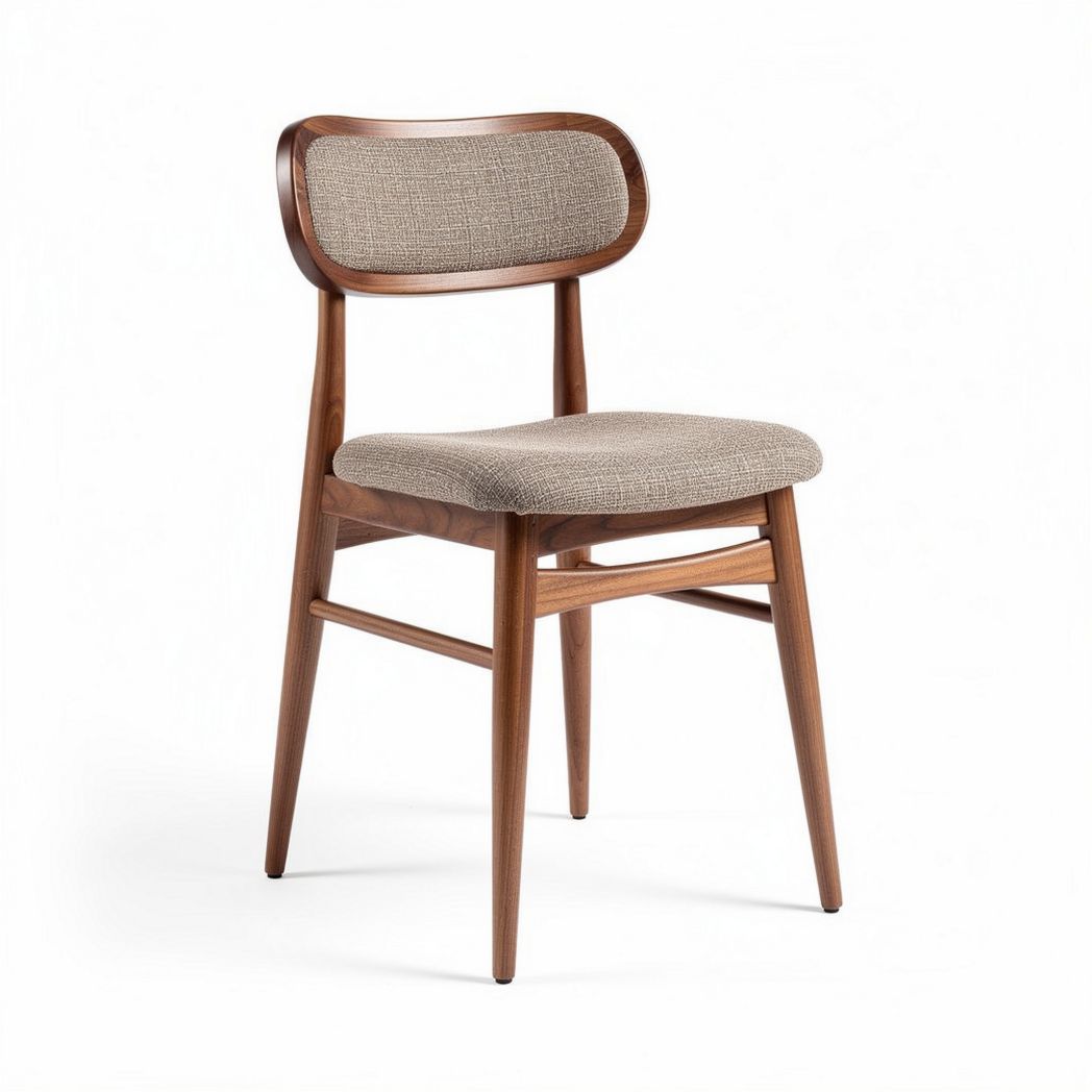Wooden dining chair with fabric seat and backrest in natural finish